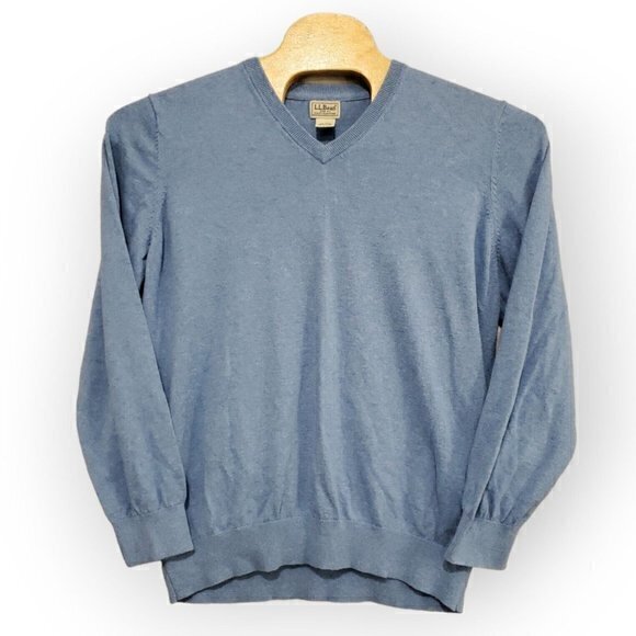 L.L. Bean Mens XL - REG Cotton, Cashmere Blend V-Neck Periwinkle Blue Sweater‎ - Picture 2 of 4